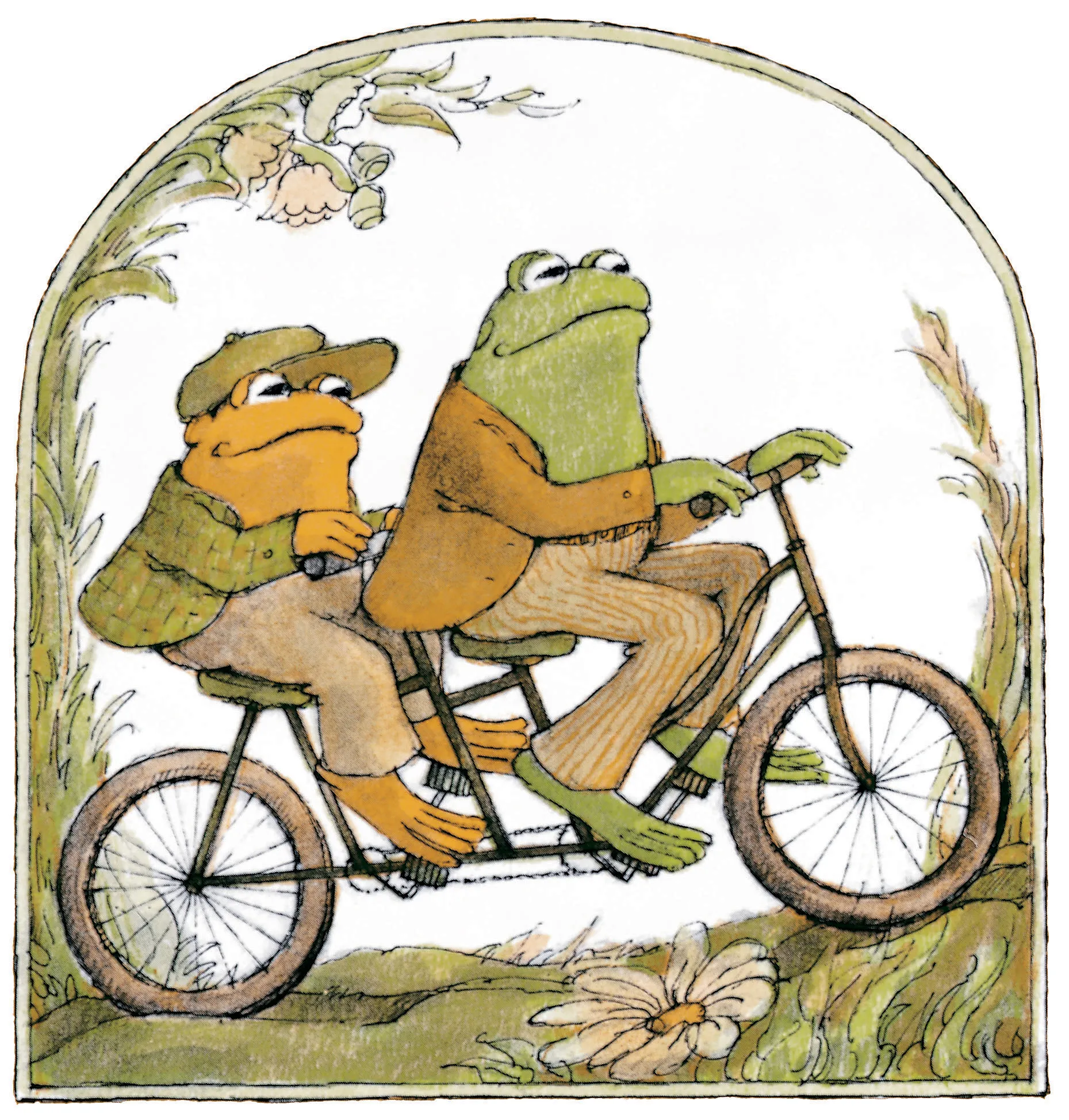 Frog and Toad on a tandem bicycle
