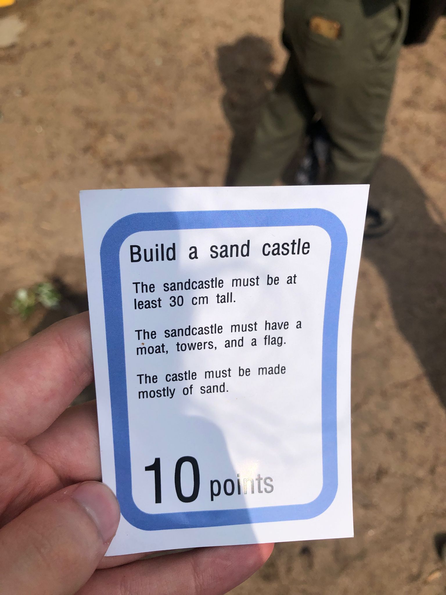 Built a sand castle challenge card.